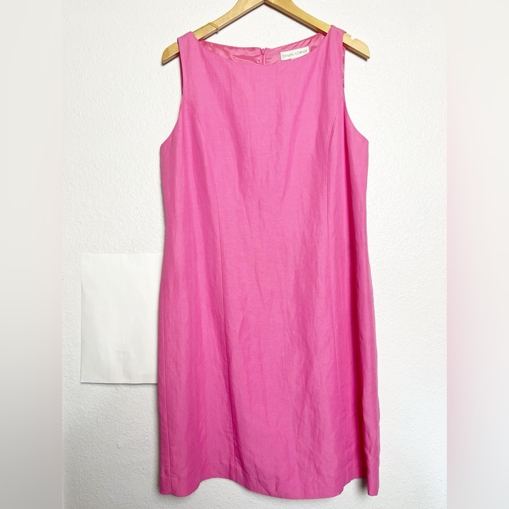 Y2K NWT Casual Corner Pink Sleeveless Shift Dress Linen Rayon Size 14